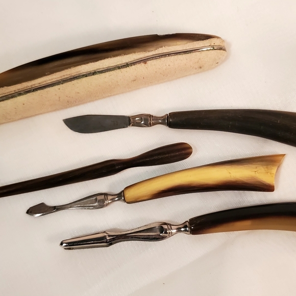 7pc VTG La Cross Bakelite Nail Grooming Manicure Set Leather Silk Case - Picture 9 of 11